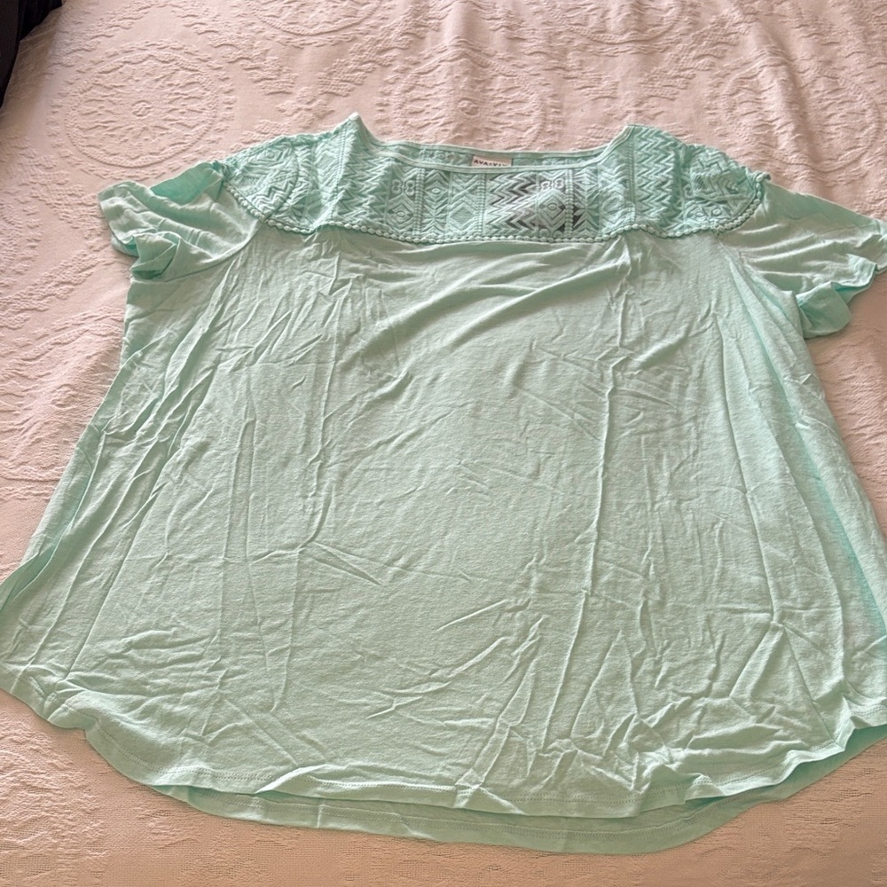 BBWT Ava & Viv Light Green Embroidered Blouse No Longer Sold in Stores